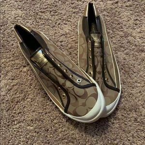 Gold and brown Coach Tennis Shoes